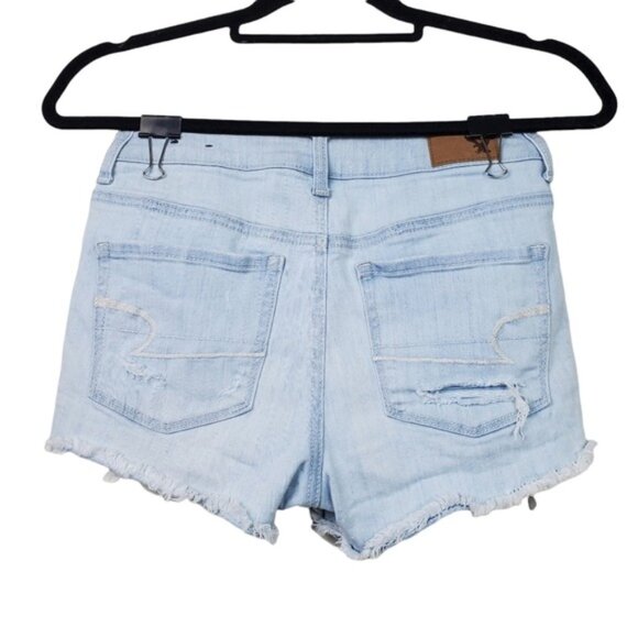 American Eagle Womens Light Wash Distressed Hi-Rise Shortie Shorts Size 0 - Picture 2 of 5